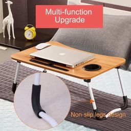 oango Multipurpose Foldable Table with Cup Holder, Study , Bed ,Table, Portable Wood Portable Laptop Table image 3
