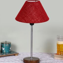 Devansh Marron Wood & Cotton Frustum Contemporary Table Lamp-image-14