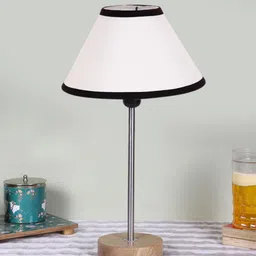 Devansh White Textured Wooden Contemporary Frustum Shaped Table Lamp-image-82