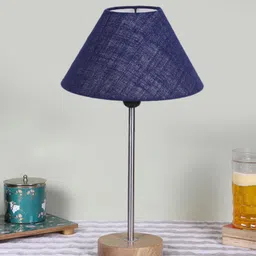 Devansh Blue Frustum Wooden Base Table Lamp-image-23