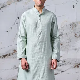 Tasva Men Sea Green Self Design Straight Kurta with Churidar-picture-21