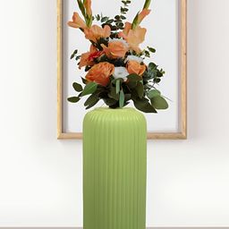 LASAKI Evelyn Lime Green Ribbed Cylindrical Ceramic Flower Vase-image-39