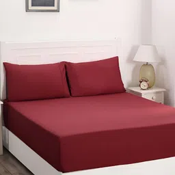 MASPAR Red 210TC Cotton King Bedsheet With Pillow Cover-image-47