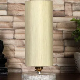 Devansh Off-White & White Textured Cotton Table Lamp With Wood Base-28