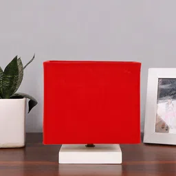 Devansh Red Cotton Square Table Lamp With Wood Base-2