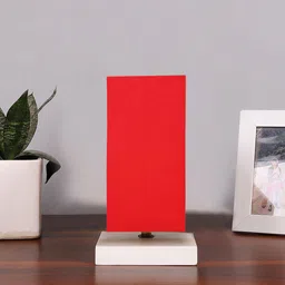 Devansh Red & White Cotton Table Lamp With Wooden Base-46