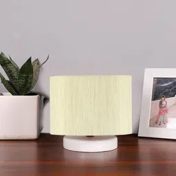 Devansh Off-White Cylindrical Wooden Table Lamp-36