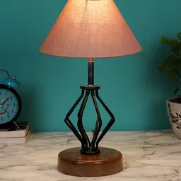 Devansh Grey Table lamp with Wood Base-42