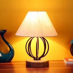 Devansh off-white Cotton Table Lamp With Wood & Iron Base-45
