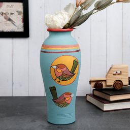 VarEesha Chiraiya Blue & Yellow Printed Ceramic Vase-image-15