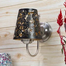 Devansh Etched Black & Steel-Toned Textured Flower Wall Mounted Lamp With Steel Base-8