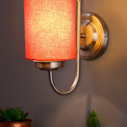 Devansh Orange Cotton Wall Mounted Lamp With Steel Base-image-19