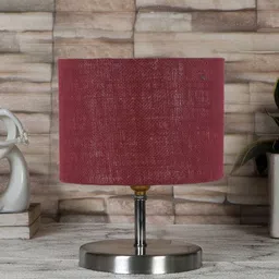 Devansh Maroon Textured Steel Table Lamp With Jute Shade-50
