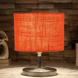 Devansh Orange-Colored Textured Steel Table Lamp With Jute Shade image 2