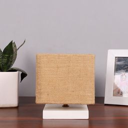 Devansh Beige & White Textured Jute Table Lamp With Wooden Base image 3