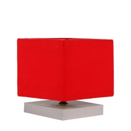 Devansh Red Cotton Square Table Lamp With Wood Base image 3
