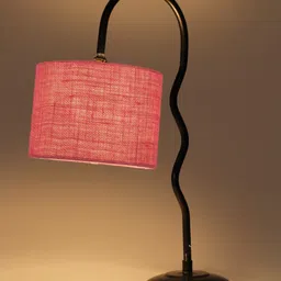 Devansh Pink & Black Textured Jute Zig Zag Curvy Table Lamp With Iron Base image 4