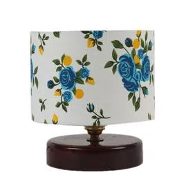 Devansh White & Blue Printed Table Lamp with Wood Base image 4