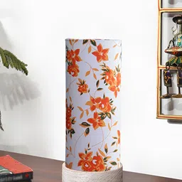 Devansh White & Orange Floral Printed Wooden Contemporary Cylindrical Shaped Table Lamp-16