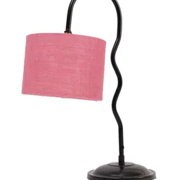 Devansh Pink & Black Textured Jute Zig Zag Curvy Table Lamp With Iron Base image 5