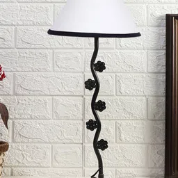 Devansh White & Black Textured Cotton Zig Zag Table Lamp With Iron Base-15