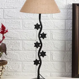 Devansh Beige & Black Textured Jute Zig Zag Table Lamp With Iron Base-8