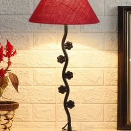 Devansh Pink & Black Textured Jute Zig Zag Table Lamp With Iron Base-10