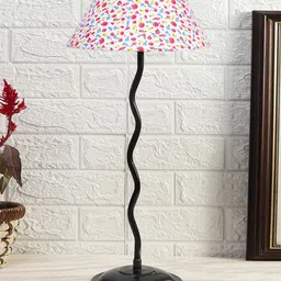 Devansh White & Pink Floral Printed Cotton Zig Zag Table Lamp With Iron Base-43