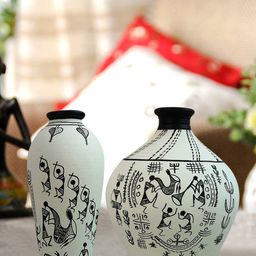 ExclusiveLane White & Black 2 Pieces Printed Vases-image-33