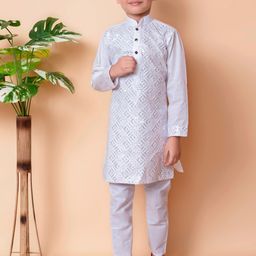 BAESD Boys Embroidered Regular Sequinned Kurta with Pyjamas-12