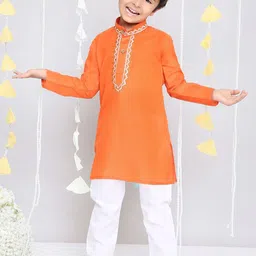 KID1 Boys Thread Work Pure Cotton Straight Kurta with Pyjamas-8