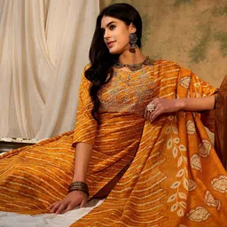 Indo Era Leheriya Printed Regular Pure Cotton Kurta With Trousers & Dupatta-26