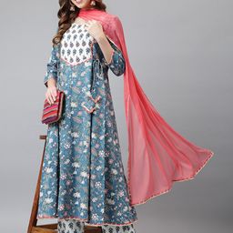 Khushal K Women Blue & Peach Floral Printed Kurta With Palazzos &  Dupatta-picture-37