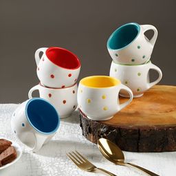 Arrabi White & Yellow Printed Ceramic Glossy Cups Set of Cups and Mugs-14