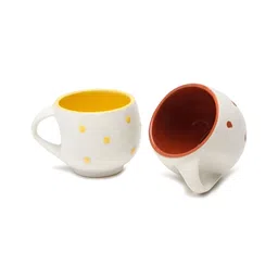 Arrabi White & Yellow Printed Ceramic Glossy Cups Set of Cups and Mugs image 2