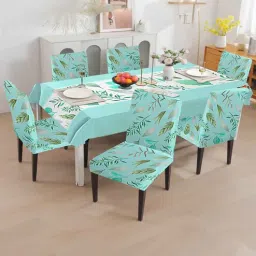 cortina Sky Blue Solids 7 Pcs PVC & Spandex Table Cover With 6 Chair Cover-picture-34