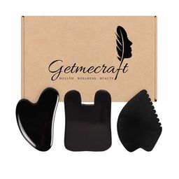 Getmecraft 3-Pcs Obsidian Gua Sha-Leaf Shape Gua Sha & Rabbit Ear Shape Gua Sha image 1