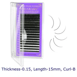 NAGARAKU Black Individual Premium Classic Matte 16 Rows Eyelash Extension- Curl B- 0.15/15-49