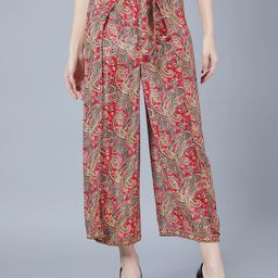 Aditi Wasan Women Floral Printed Mid-Rise Easy Wash Flared Tie Warp Parallel Trousers-image-44
