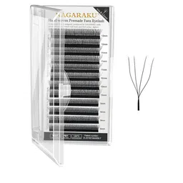 NAGARAKU Black 12 Rows Tray Volume Matte Premade Cluster Fans Eyelash Extensions - Curl D image 1