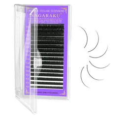 NAGARAKU Premium Classic Matte Black 16 Rows Synthetic Eyelash Extensions - Curl B image 1