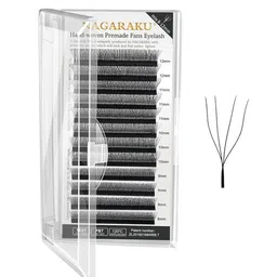 NAGARAKU W 4D Volume Premade Cluster 12 Rows Eyelash Extension - Curl C - 0.07/8-14 image 2