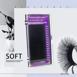 NAGARAKU Premium Classic Matte Black 16 Rows Synthetic Eyelash Extensions - Curl D image 2