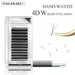 NAGARAKU Black 12 Rows Tray Volume Matte Premade Cluster Fans Eyelash Extensions - Curl D image 3