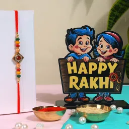 Designer TS-HappyRakhi Assorted Showpiece, Rakhi, Chawal Roli Pack Set-15