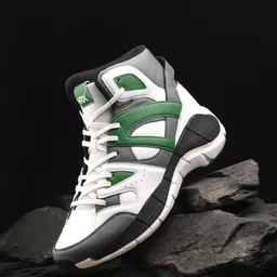 HRX by Hrithik Roshan Men White & Black Mid Top Rebound Colourblocked Comfort Sneakers-picture-19