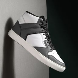 HRX by Hrithik Roshan Men White & Grey Skate Street Mid Top Perforations Comfort Sneakers-picture-39