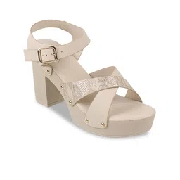 Mochi Textured Cross Strap Platform Heels With Buckle Closure-21