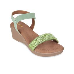 Mochi Embellished Open Toe Wedges With Backstrap-1