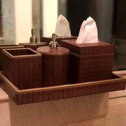 CasaGold Brown & Gold-Toned Wooden Solid Printed Bath Accessories Set-6